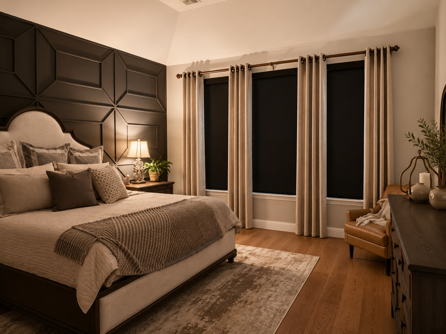 Layered Drapery over Blackout Roller Shades in Prosper