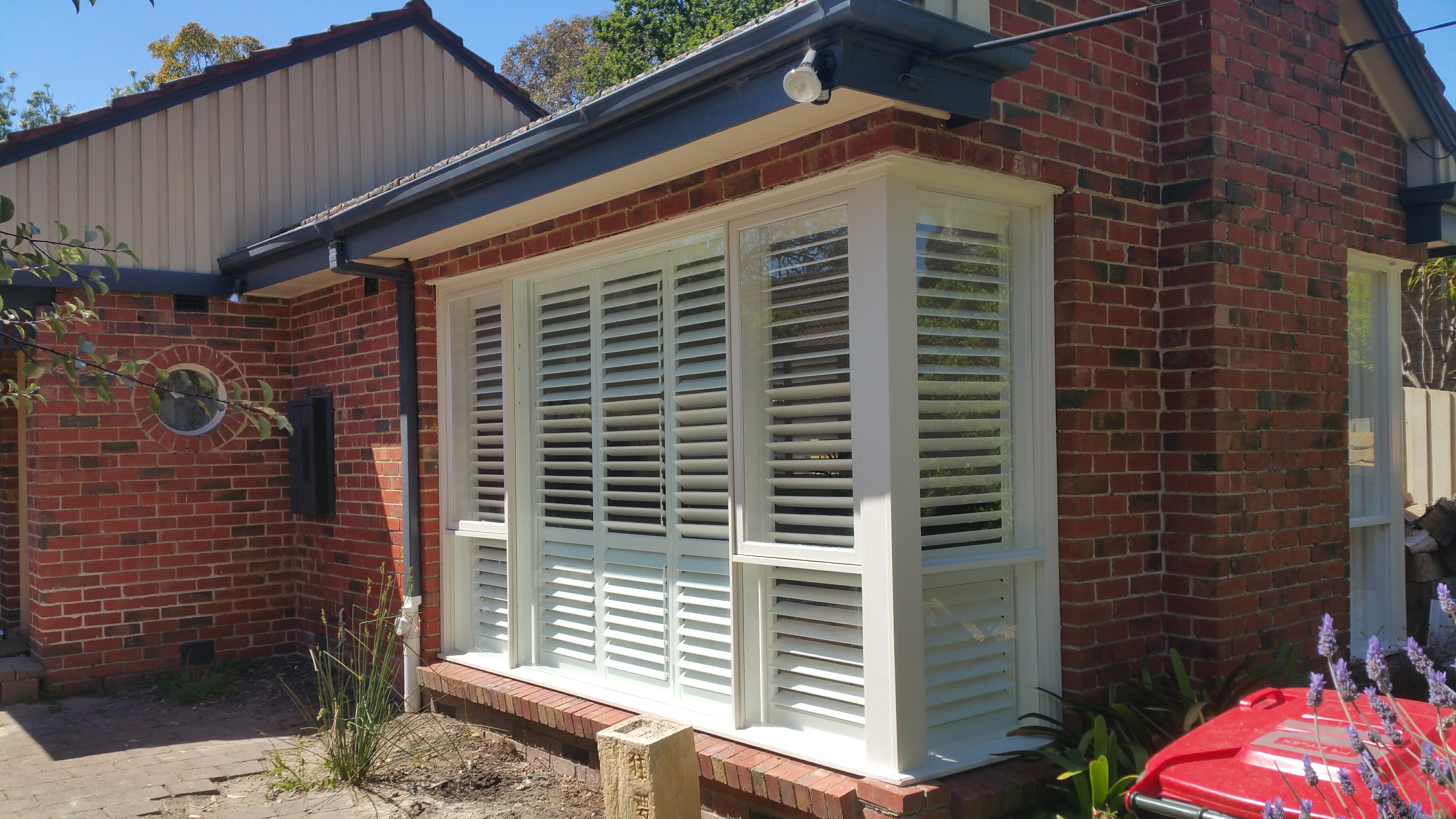 Bay Window Plantation Shutters, viewed from outside