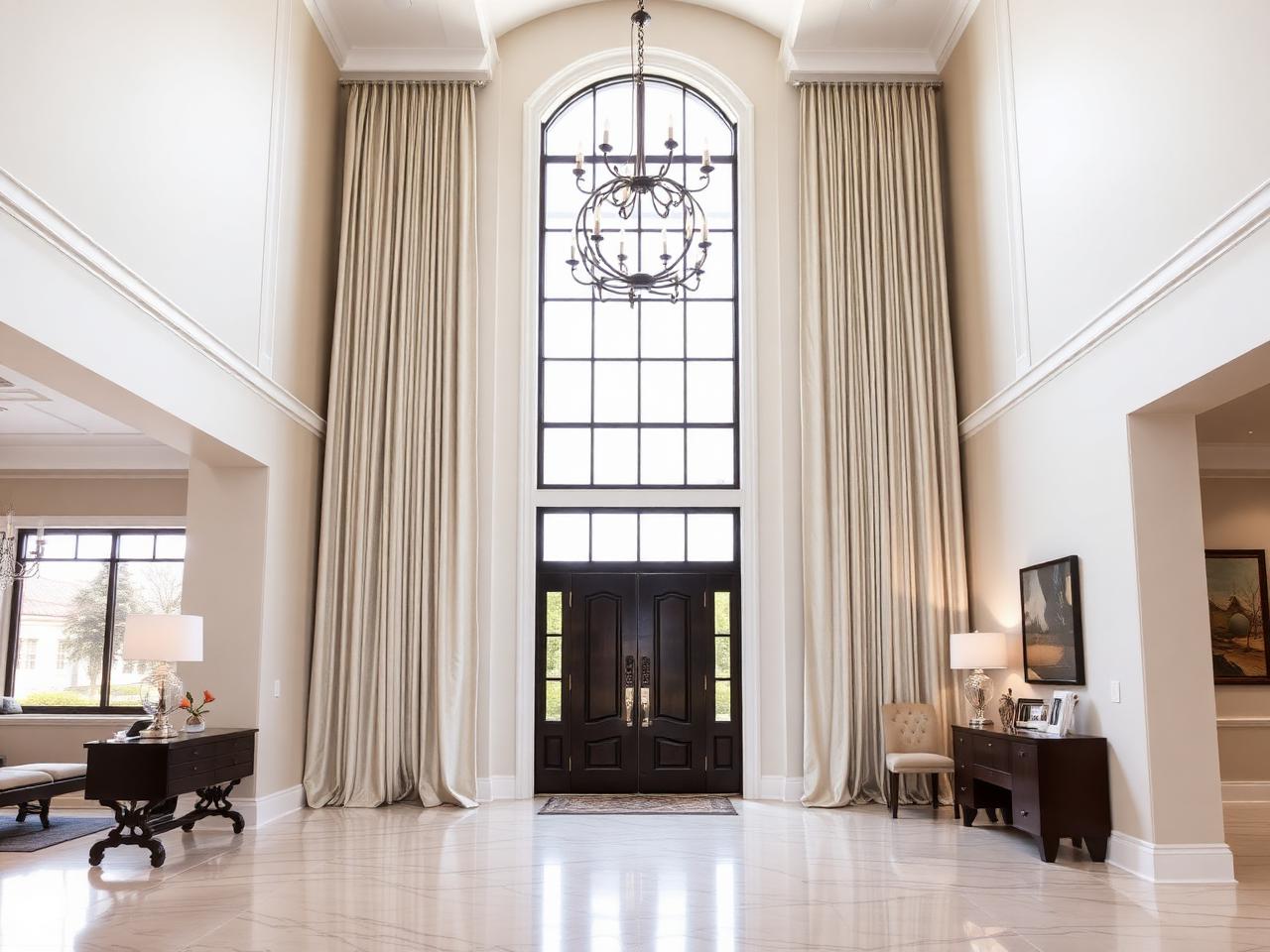 Custom Drapery in a DFW entryway