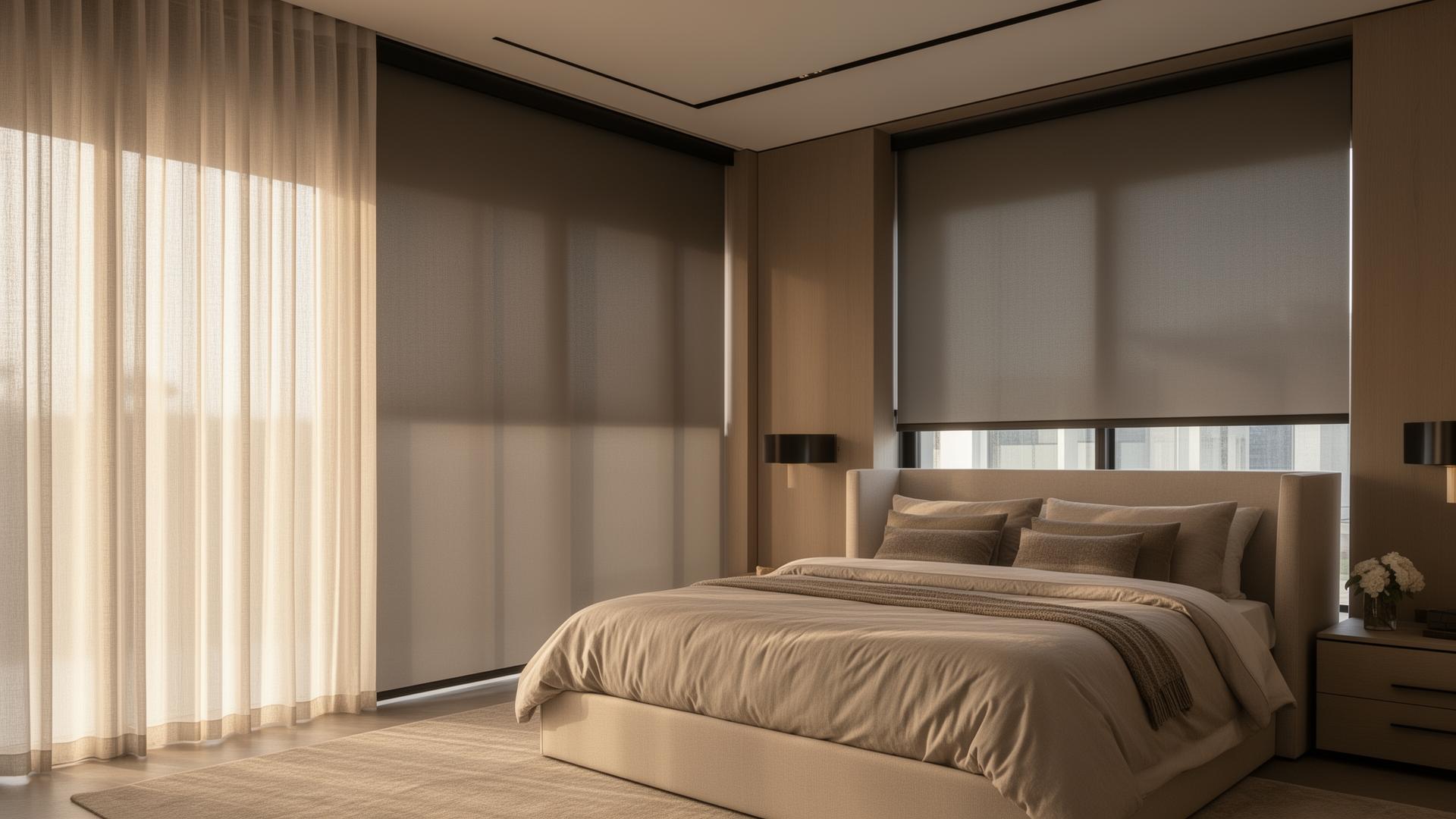 Motorized Roller Shades in a DFW bedroom