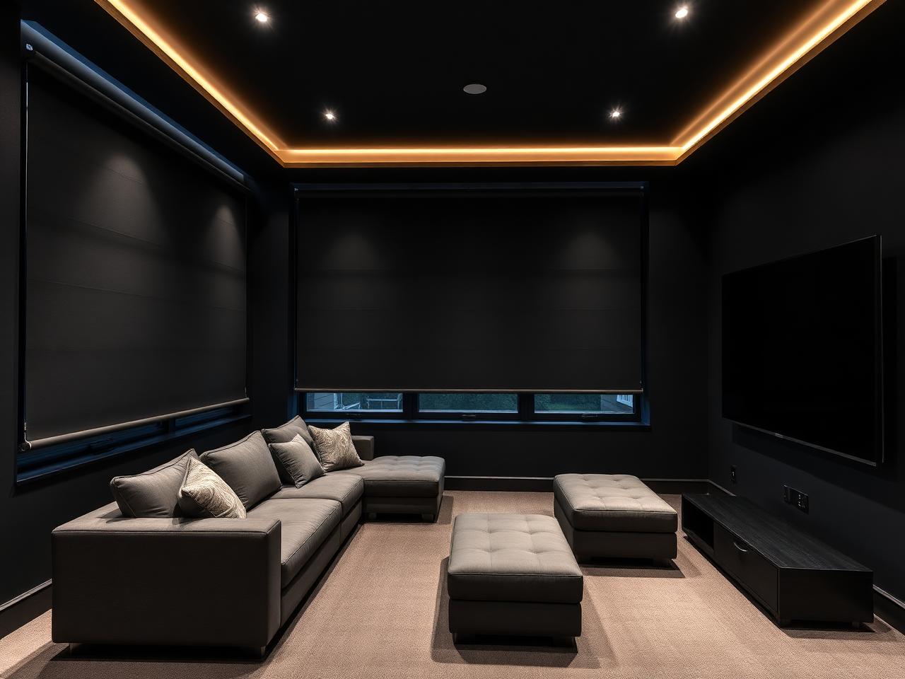 Motorized Roller Shades in a DFW media room