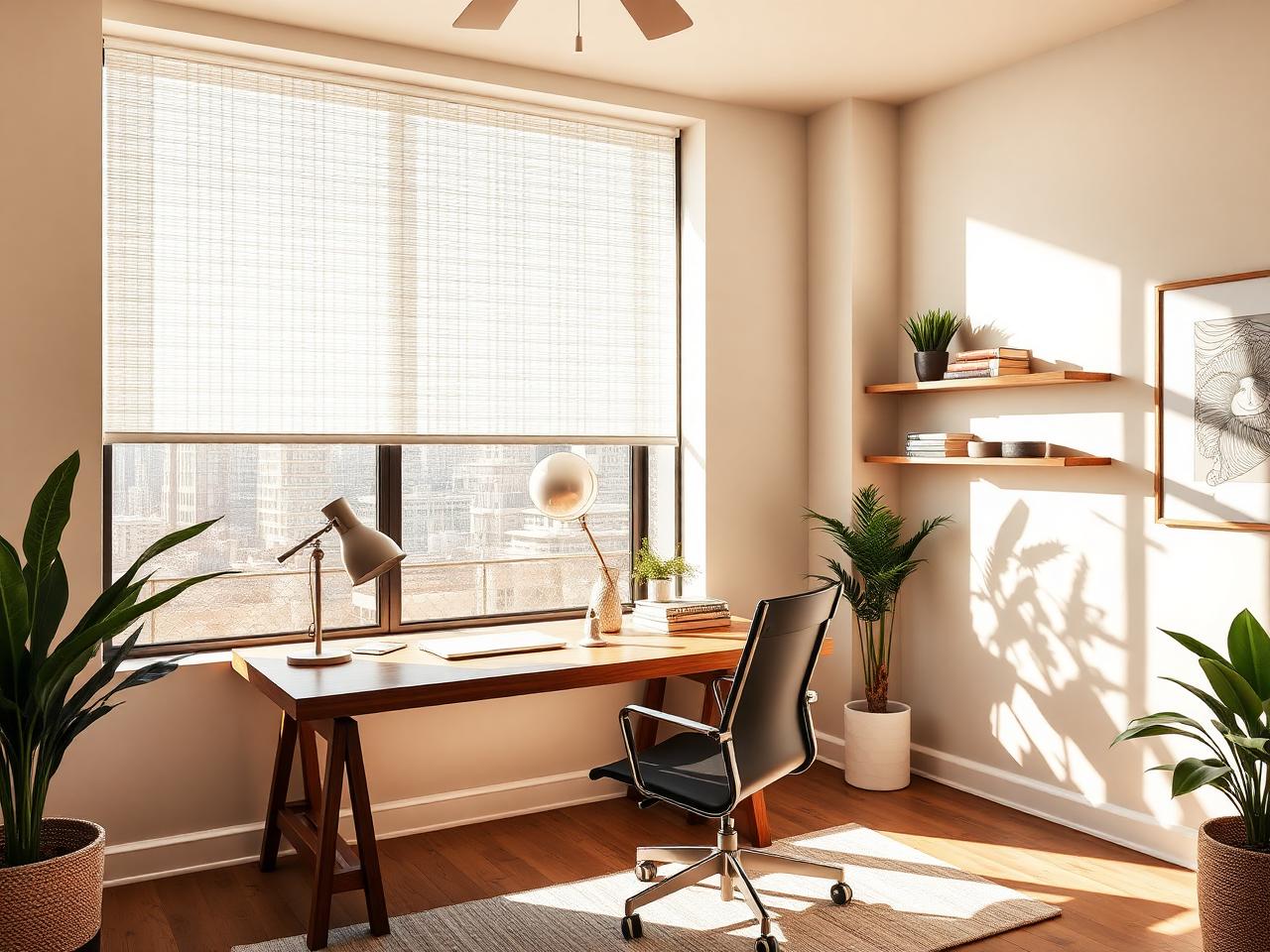 Motorized Roller Shades in a DFW home office